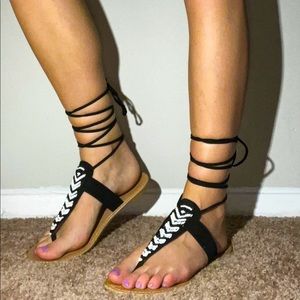 Black & White Lace Up Ankle Sandals
